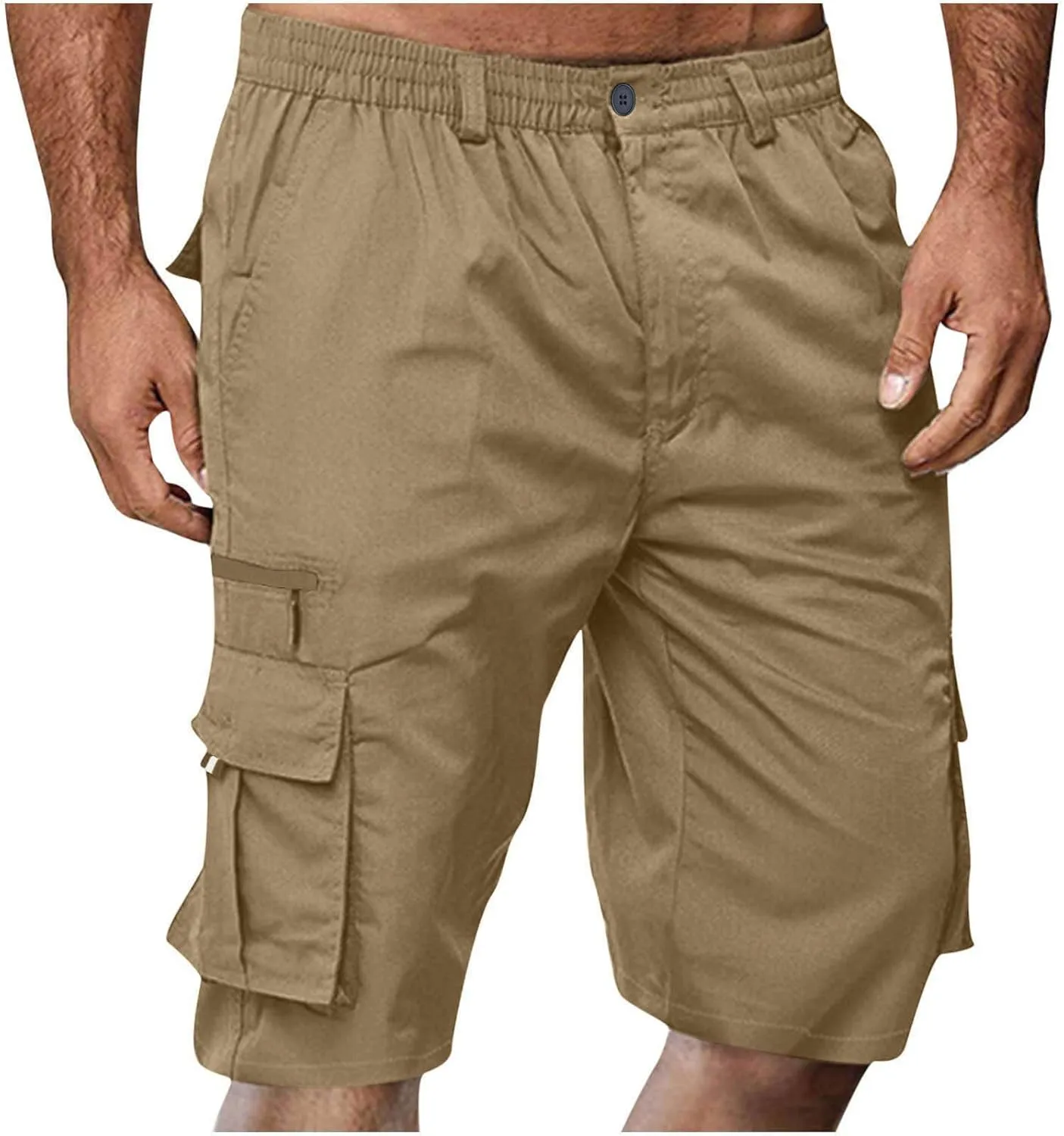 Cargo Shorts for Men Casual Summer Hiking Shorts Elastic Waist Knee Length Big and Tall Bermuda Shorts with Pockets