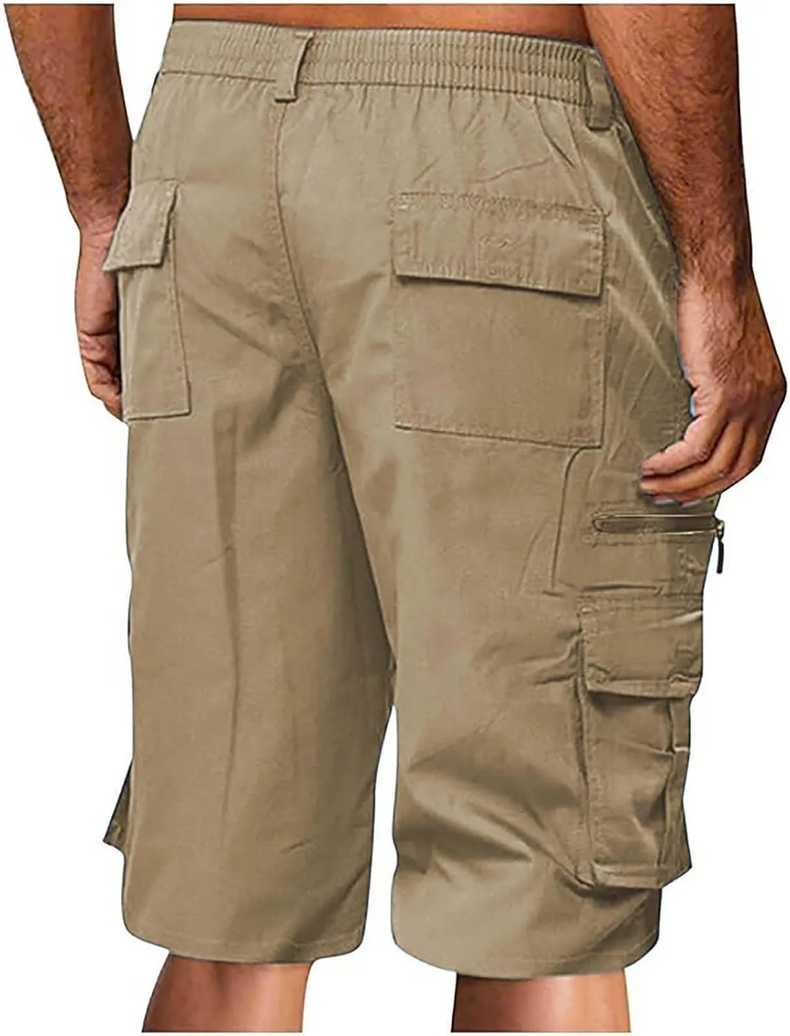 Cargo Shorts for Men Casual Summer Hiking Shorts Elastic Waist Knee Length Big and Tall Bermuda Shorts with Pockets