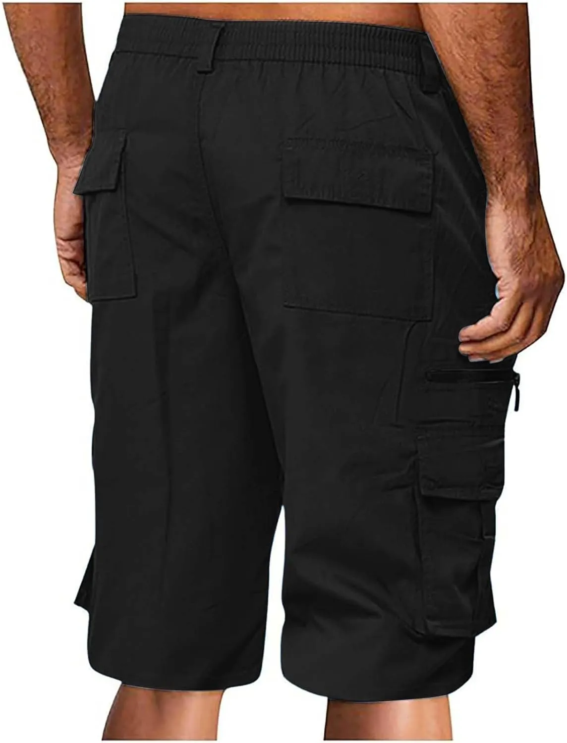 Cargo Shorts for Men Casual Summer Hiking Shorts Elastic Waist Knee Length Big and Tall Bermuda Shorts with Pockets