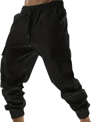 Cargo Sweatpants for Men Casual Elastic Waist Drawstring Joggers Relaxed Fit Workout Athletic Pants with Pockets
