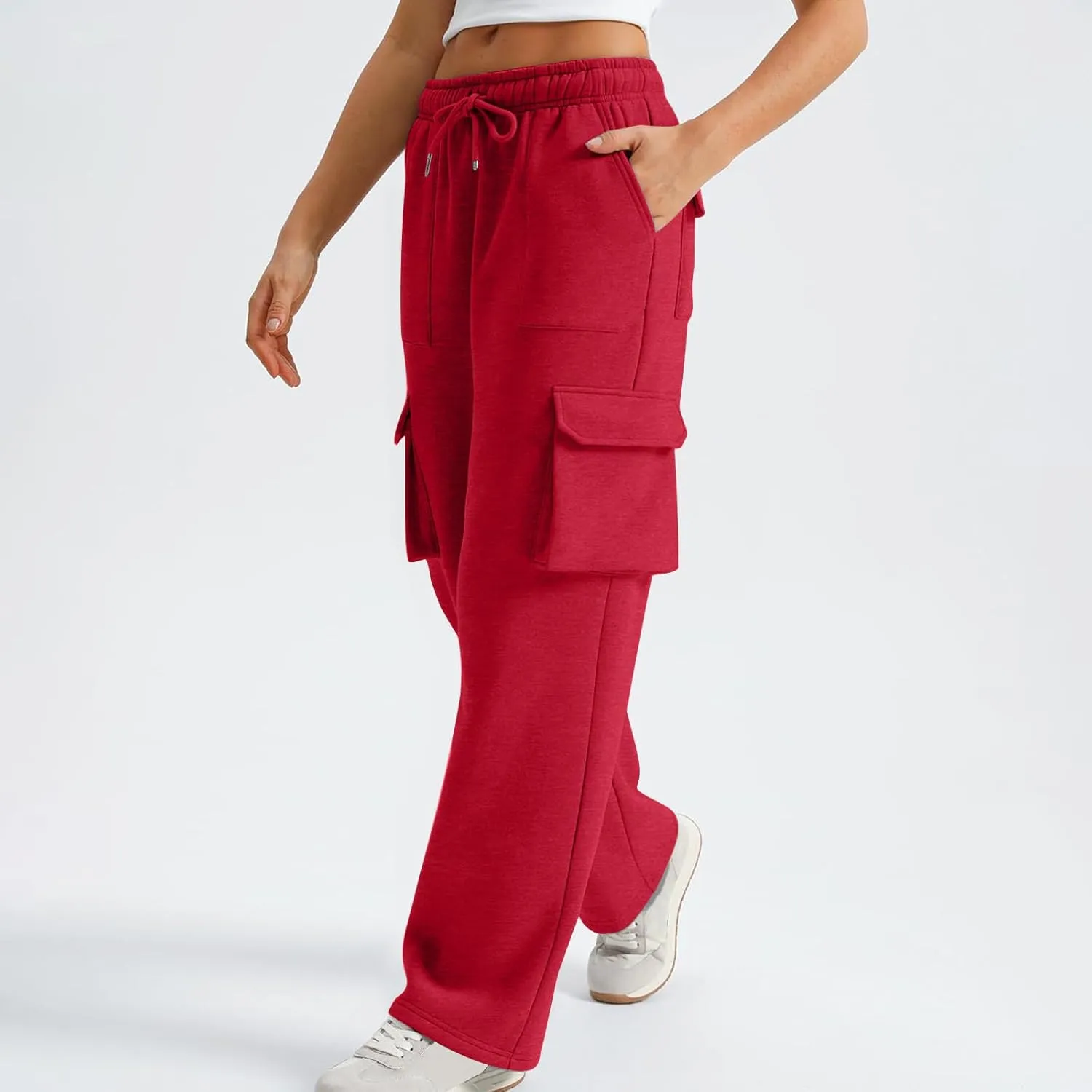 Cargo Sweatpants for Women Straight Wide Leg Drawstring Elastic Joggers Loose Trendy High Waisted Sweatpants