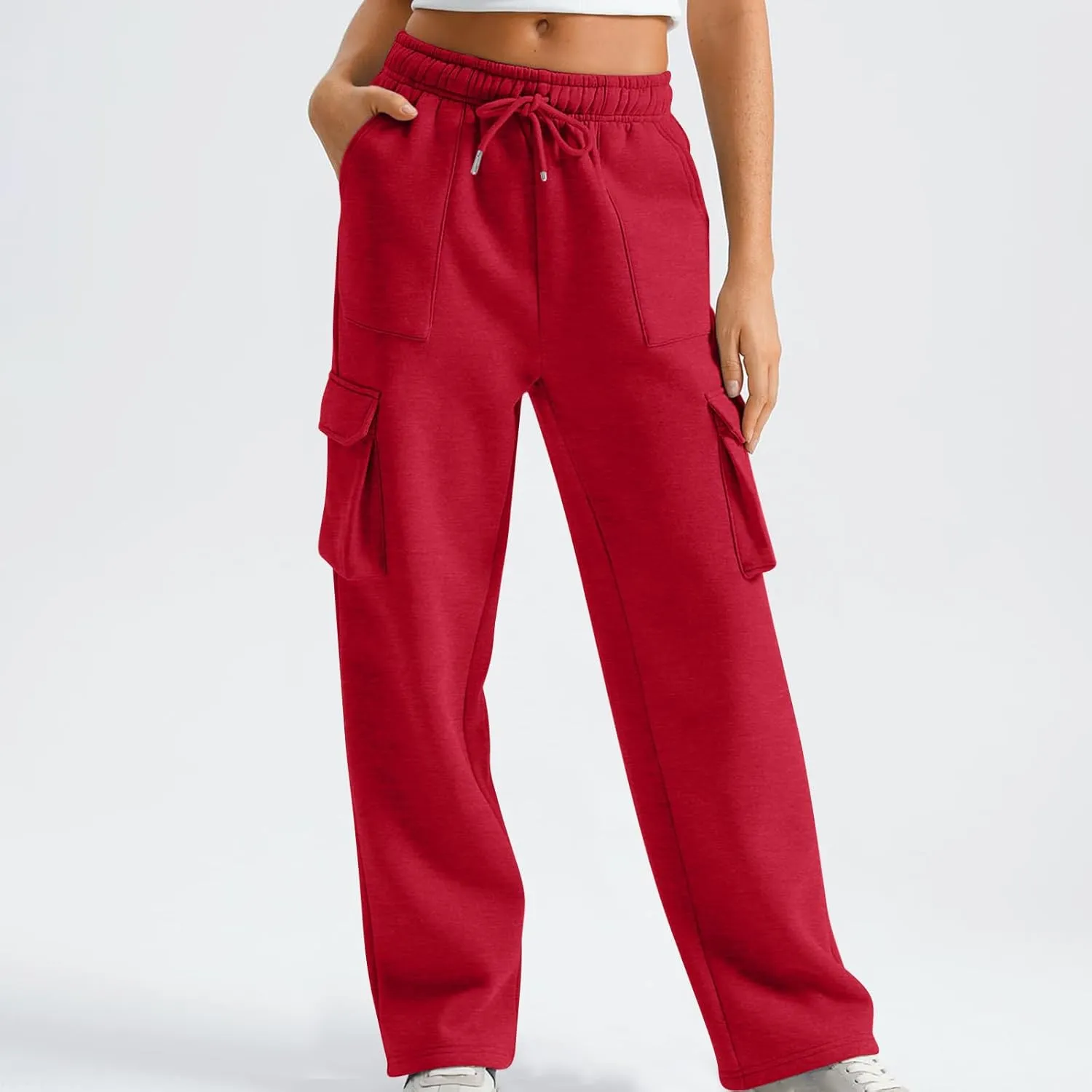 Cargo Sweatpants for Women Straight Wide Leg Drawstring Elastic Joggers Loose Trendy High Waisted Sweatpants