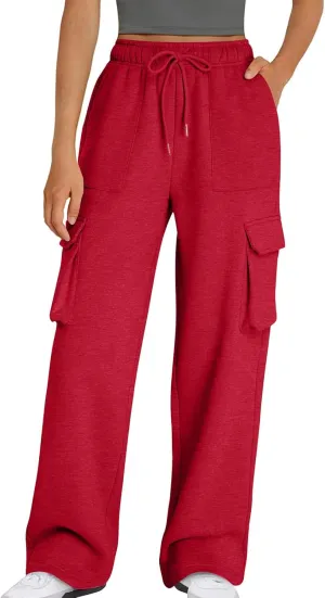 Cargo Sweatpants for Women Straight Wide Leg Drawstring Elastic Joggers Loose Trendy High Waisted Sweatpants