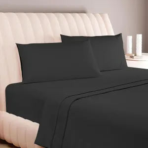 Carressa Linen 100% Egyptian Cotton Twin Size Sheet Set - 3 PC 600 Thread Count Egyptian Cotton Sheets Set for Twin Size Bed (Black), Soft, Cooling, Luxury Hotel 16" Deep Pocket Sateen Bedsheet