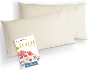 Carressa Linen Luxury Egyptian Cotton King Pillow Cases Set of 2-1000 Thread Count Pillowcases for Sleeping, Silky Soft, Cooling Pillow Cover, Extra Long Staple Hotel Quality Pillow Cases - Ivory