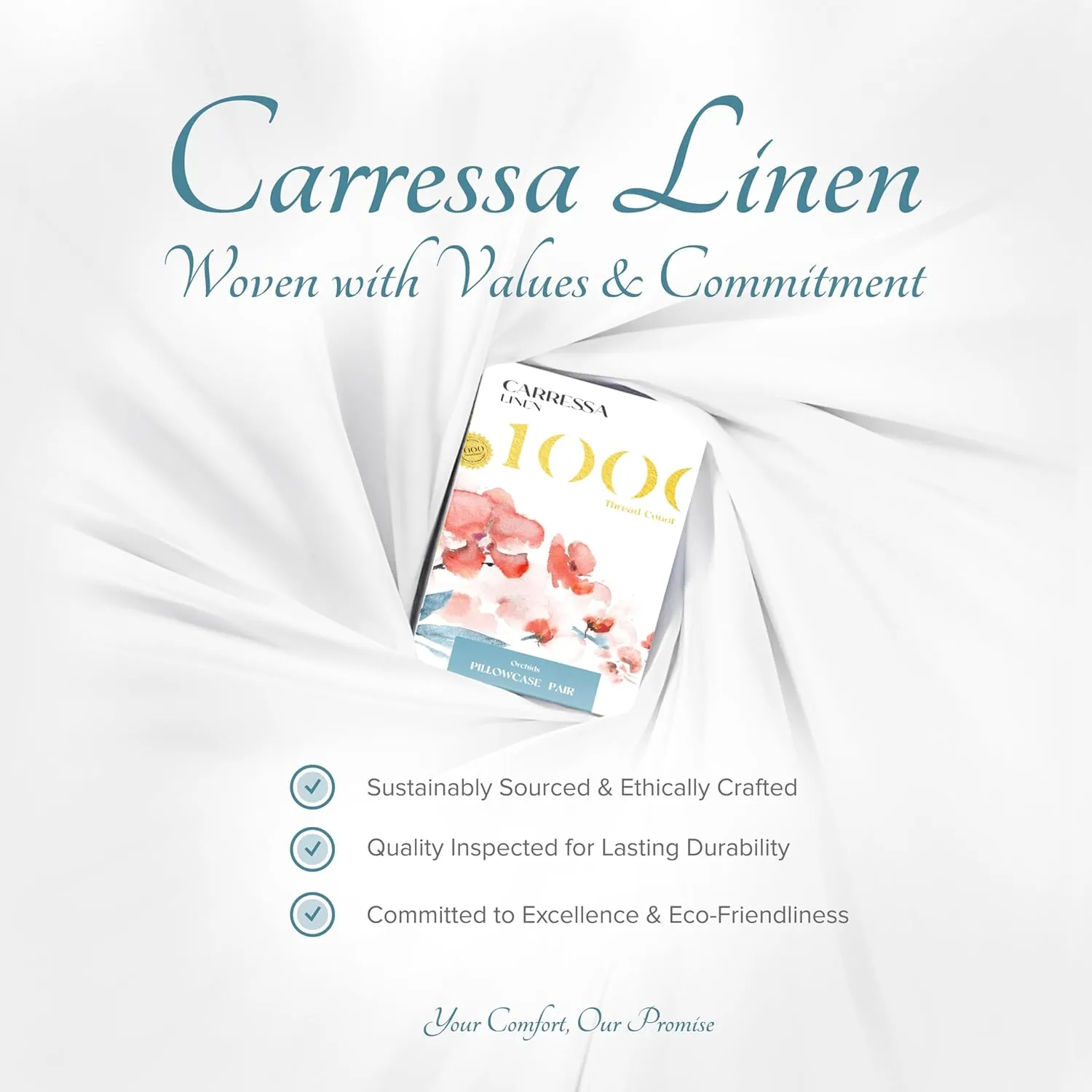 Carressa Linen Luxury Egyptian Cotton King Pillow Cases Set of 2-1000 Thread Count Pillowcases for Sleeping, Silky Soft, Cooling Pillow Cover, Extra Long Staple Hotel Quality Pillow Cases - Ivory