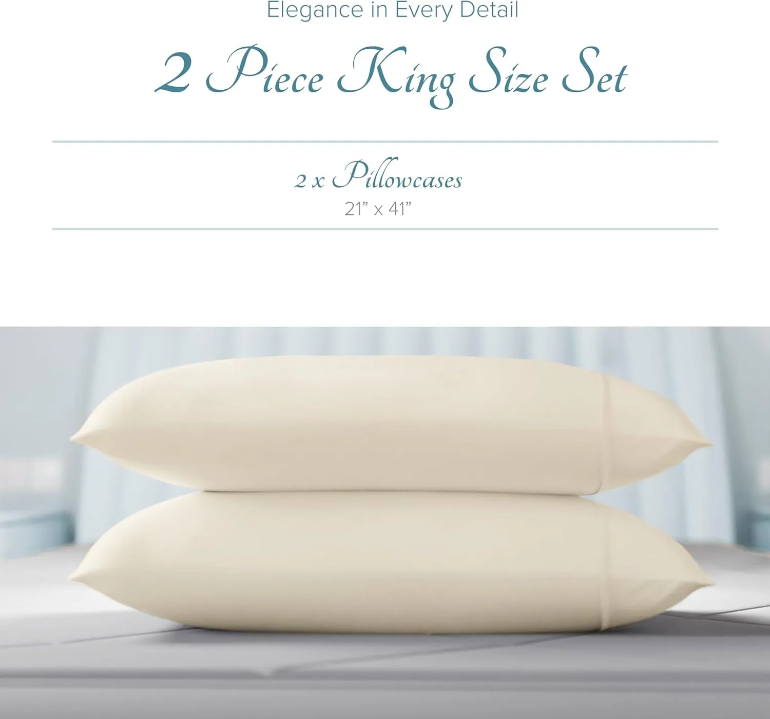 Carressa Linen Luxury Egyptian Cotton King Pillow Cases Set of 2-1000 Thread Count Pillowcases for Sleeping, Silky Soft, Cooling Pillow Cover, Extra Long Staple Hotel Quality Pillow Cases - Ivory