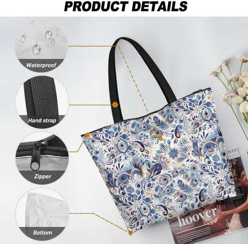 Carton Border Collie Dupont Paper Tote Bags Ladybug Daisy Reusable Handbag USA Flag Skull Shoulder Bag Shopping Work