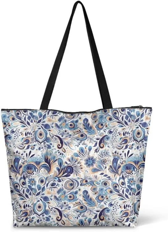 Carton Border Collie Dupont Paper Tote Bags Ladybug Daisy Reusable Handbag USA Flag Skull Shoulder Bag Shopping Work