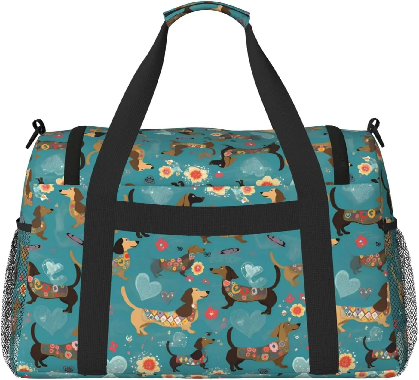 Cartoon Dachshund Dog Travel Weekender Overnight Bags Foldable Hand Travel Bag Sport Gym Duffel Bag For Men Women