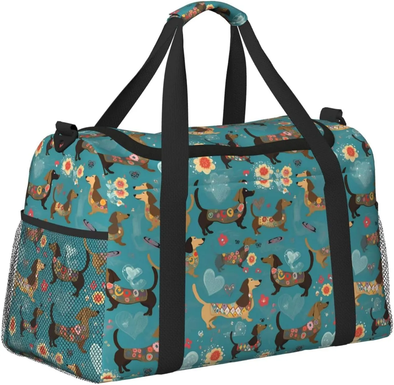 Cartoon Dachshund Dog Travel Weekender Overnight Bags Foldable Hand Travel Bag Sport Gym Duffel Bag For Men Women