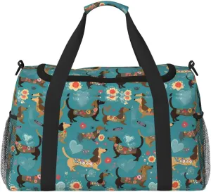 Cartoon Dachshund Dog Travel Weekender Overnight Bags Foldable Hand Travel Bag Sport Gym Duffel Bag For Men Women
