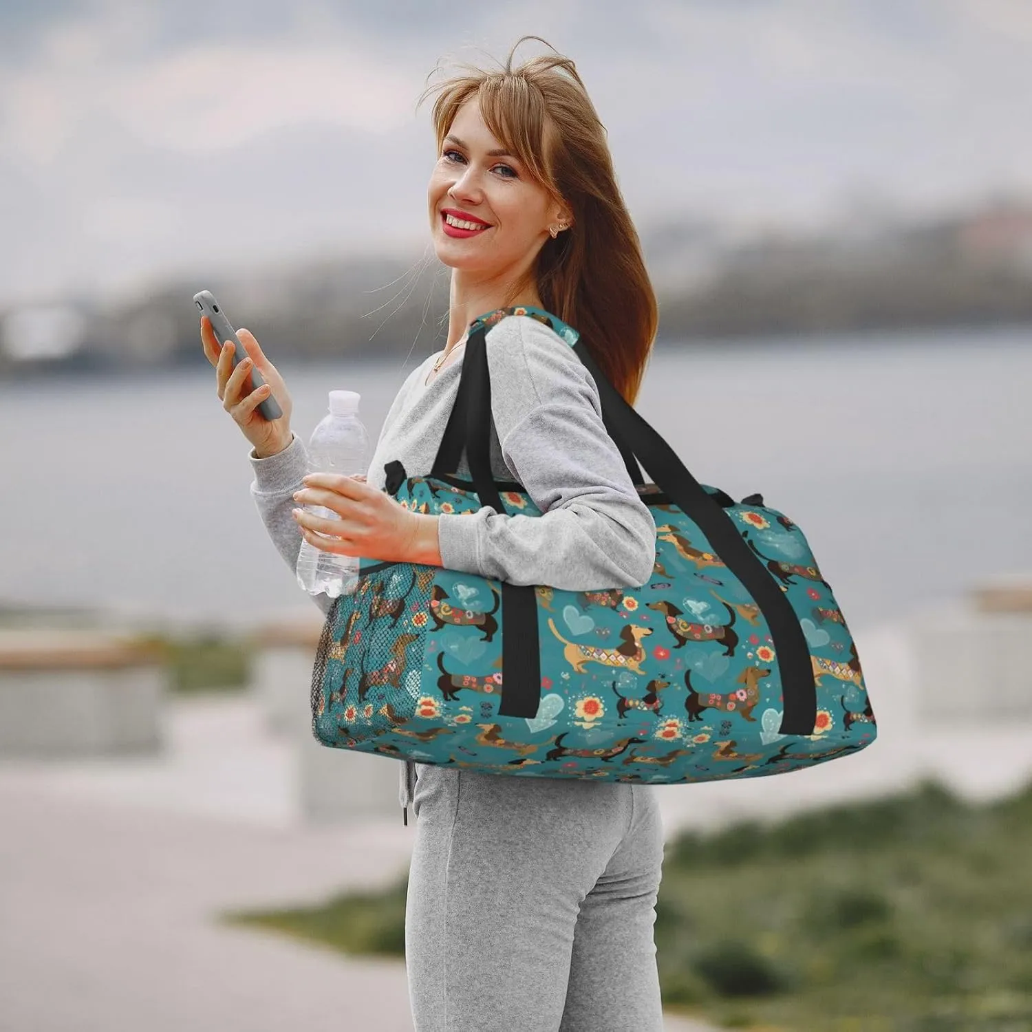 Cartoon Dachshund Dog Travel Weekender Overnight Bags Foldable Hand Travel Bag Sport Gym Duffel Bag For Men Women