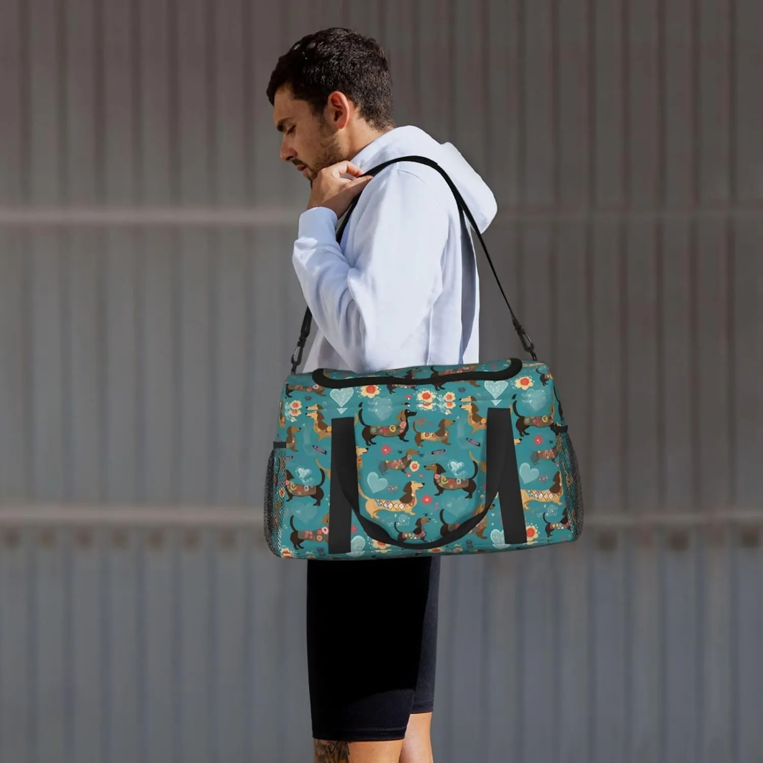 Cartoon Dachshund Dog Travel Weekender Overnight Bags Foldable Hand Travel Bag Sport Gym Duffel Bag For Men Women