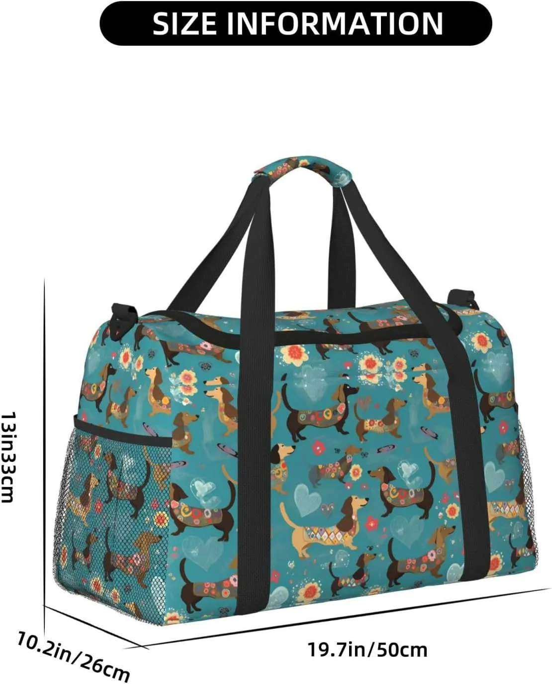 Cartoon Dachshund Dog Travel Weekender Overnight Bags Foldable Hand Travel Bag Sport Gym Duffel Bag For Men Women