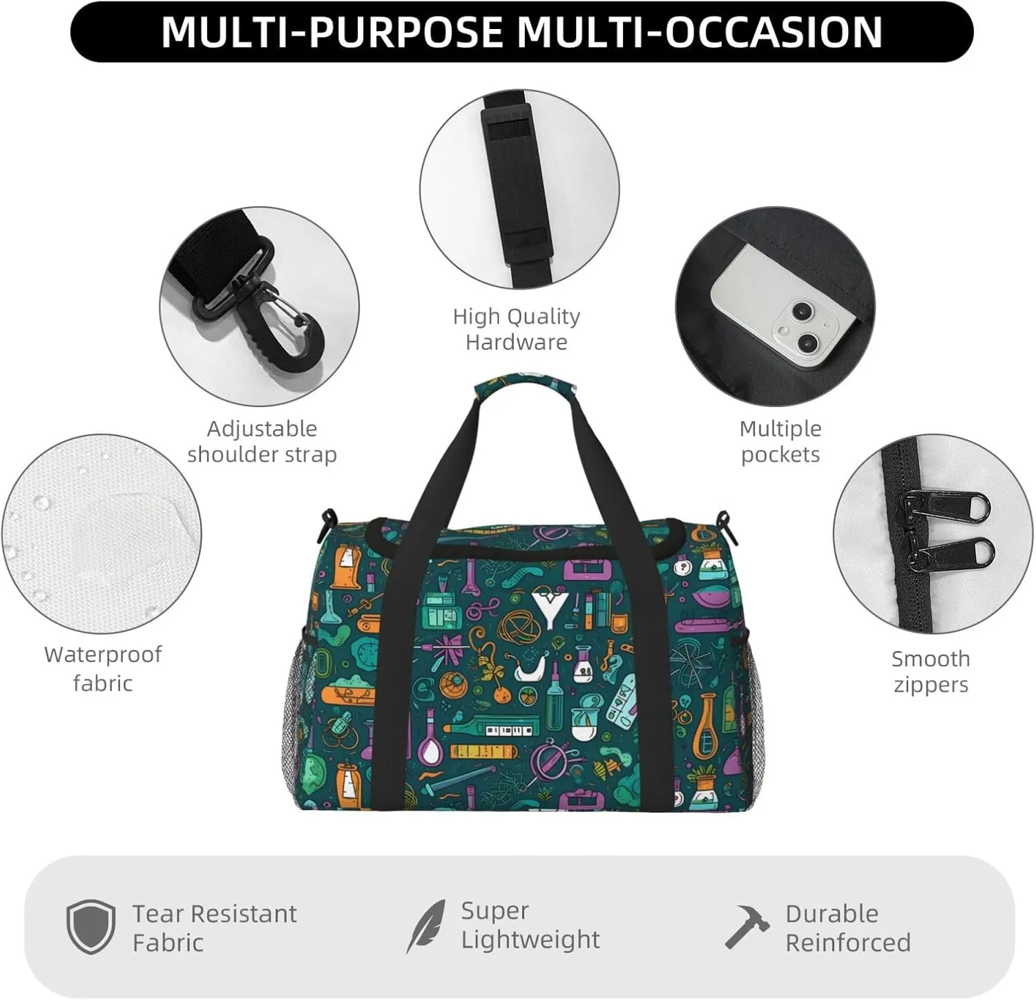 Cartoon Science Travel Weekender Overnight Bags Foldable Hand Travel Bag Sport Gym Duffel Bag For Men Women