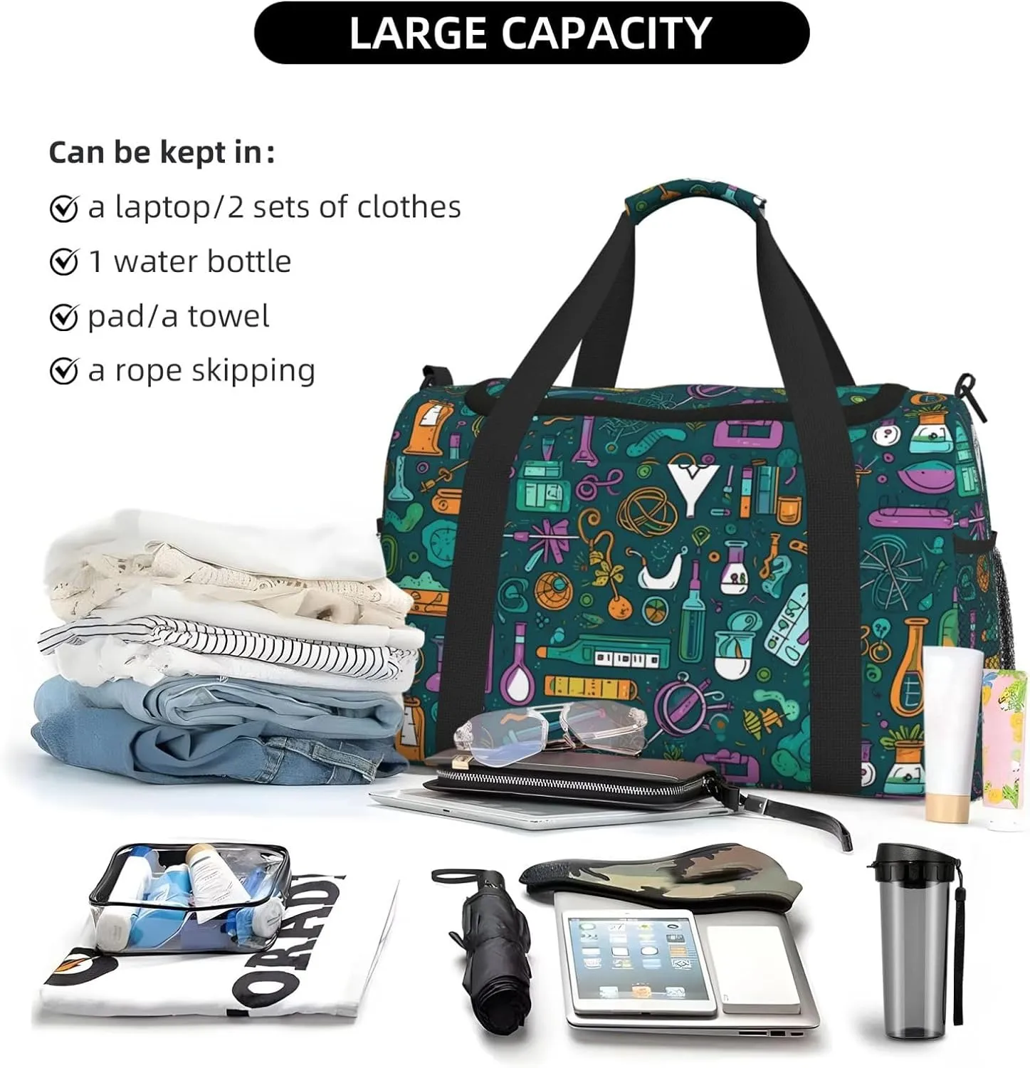 Cartoon Science Travel Weekender Overnight Bags Foldable Hand Travel Bag Sport Gym Duffel Bag For Men Women