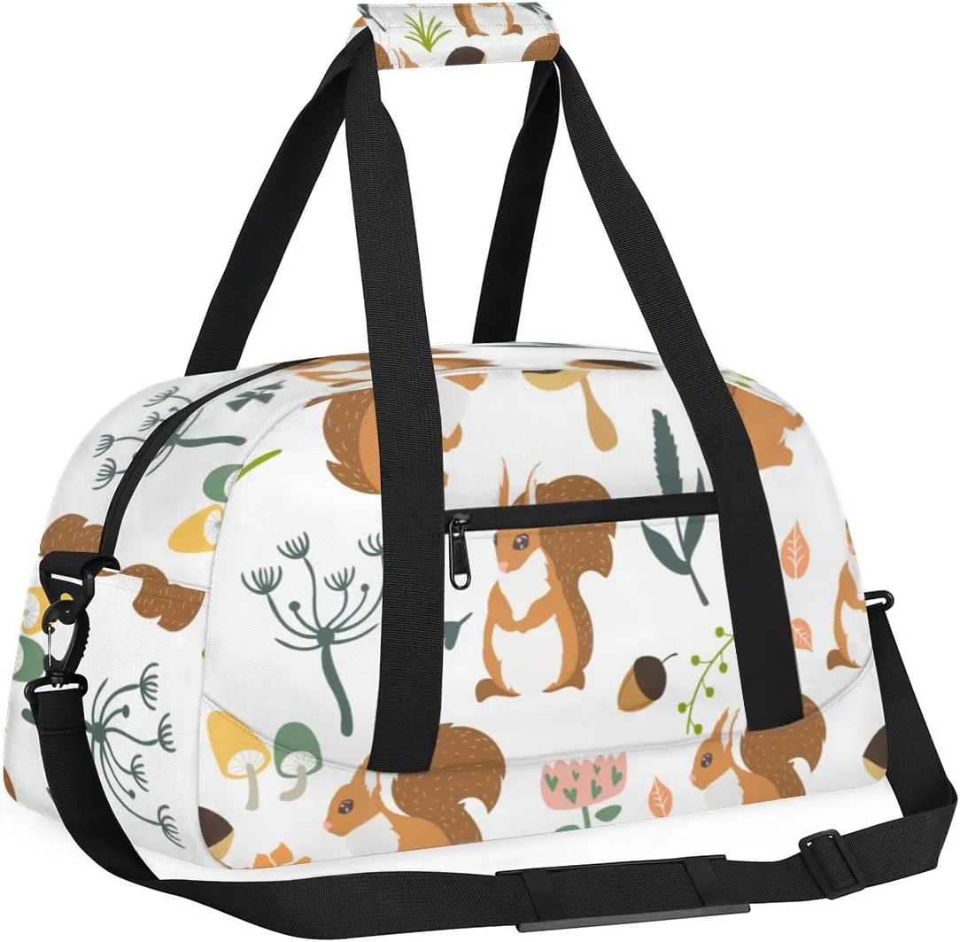 Cartoon Squirrels Boys Girls Gym Bag Dance Perform Training Duffel Bags Weekender Carry-On Tote Luggage Bag Ideal for School Practice or Overnight Trips