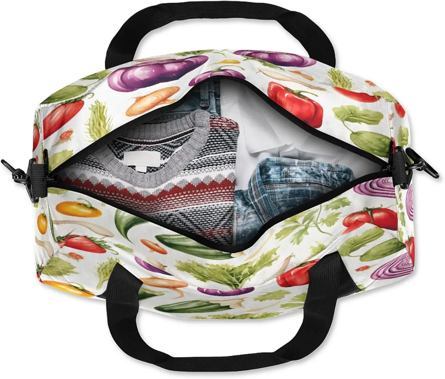 Cartoon Vegetables Kids Duffel Bag Lightweight Waterproof Sports Gym Bag with Front Zipper Pocket Foldable Weekender Overnight Bag for School Practice Gymnastic Ballet