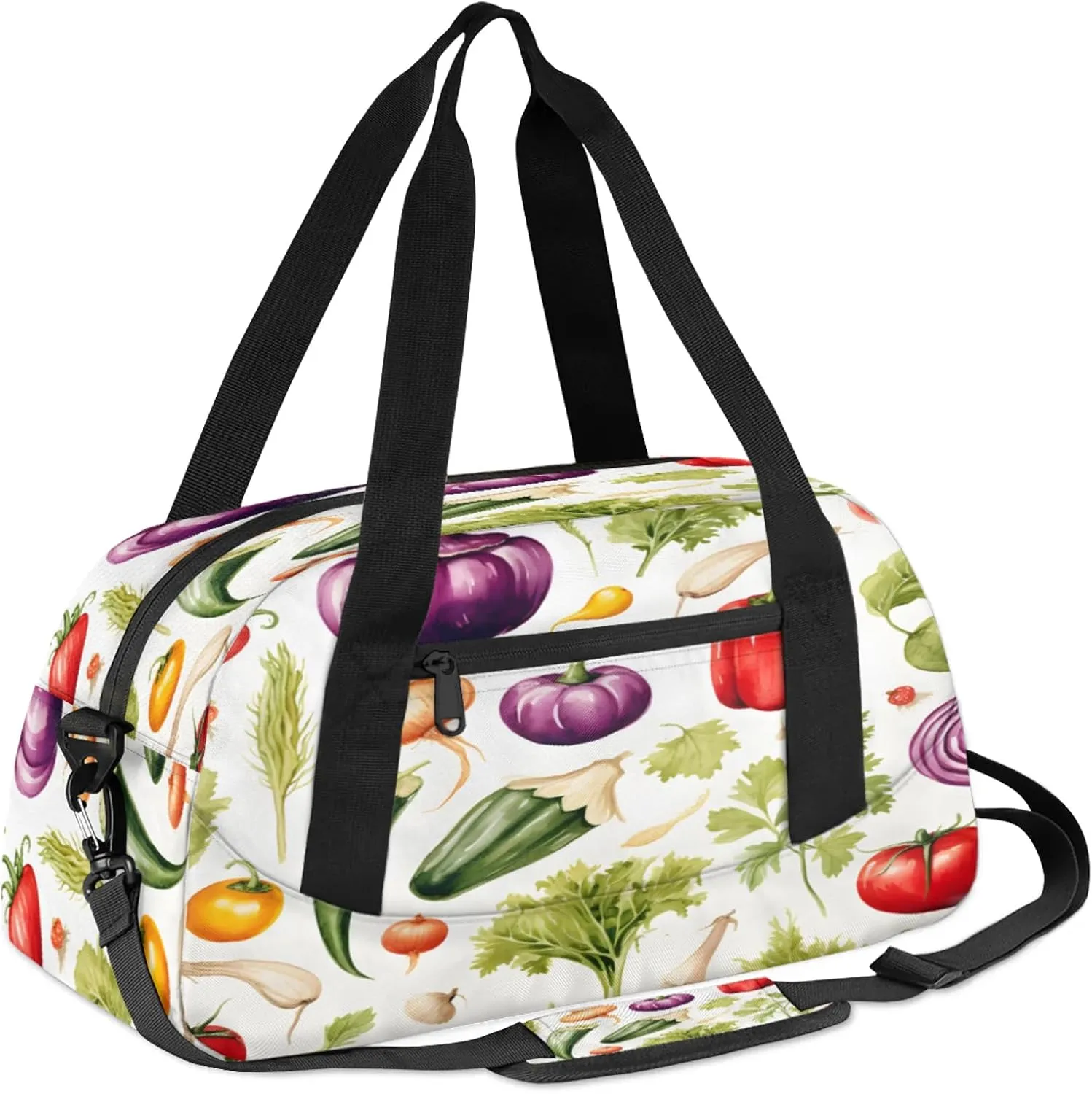 Cartoon Vegetables Kids Duffel Bag Lightweight Waterproof Sports Gym Bag with Front Zipper Pocket Foldable Weekender Overnight Bag for School Practice Gymnastic Ballet