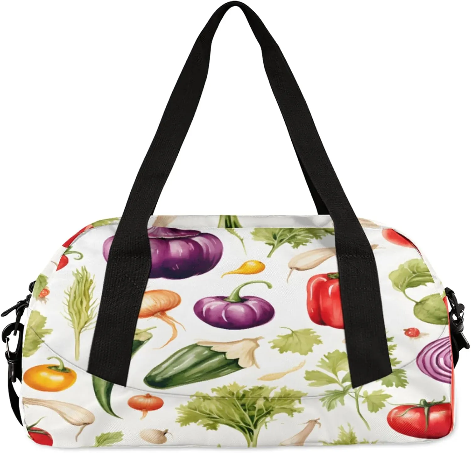 Cartoon Vegetables Kids Duffel Bag Lightweight Waterproof Sports Gym Bag with Front Zipper Pocket Foldable Weekender Overnight Bag for School Practice Gymnastic Ballet