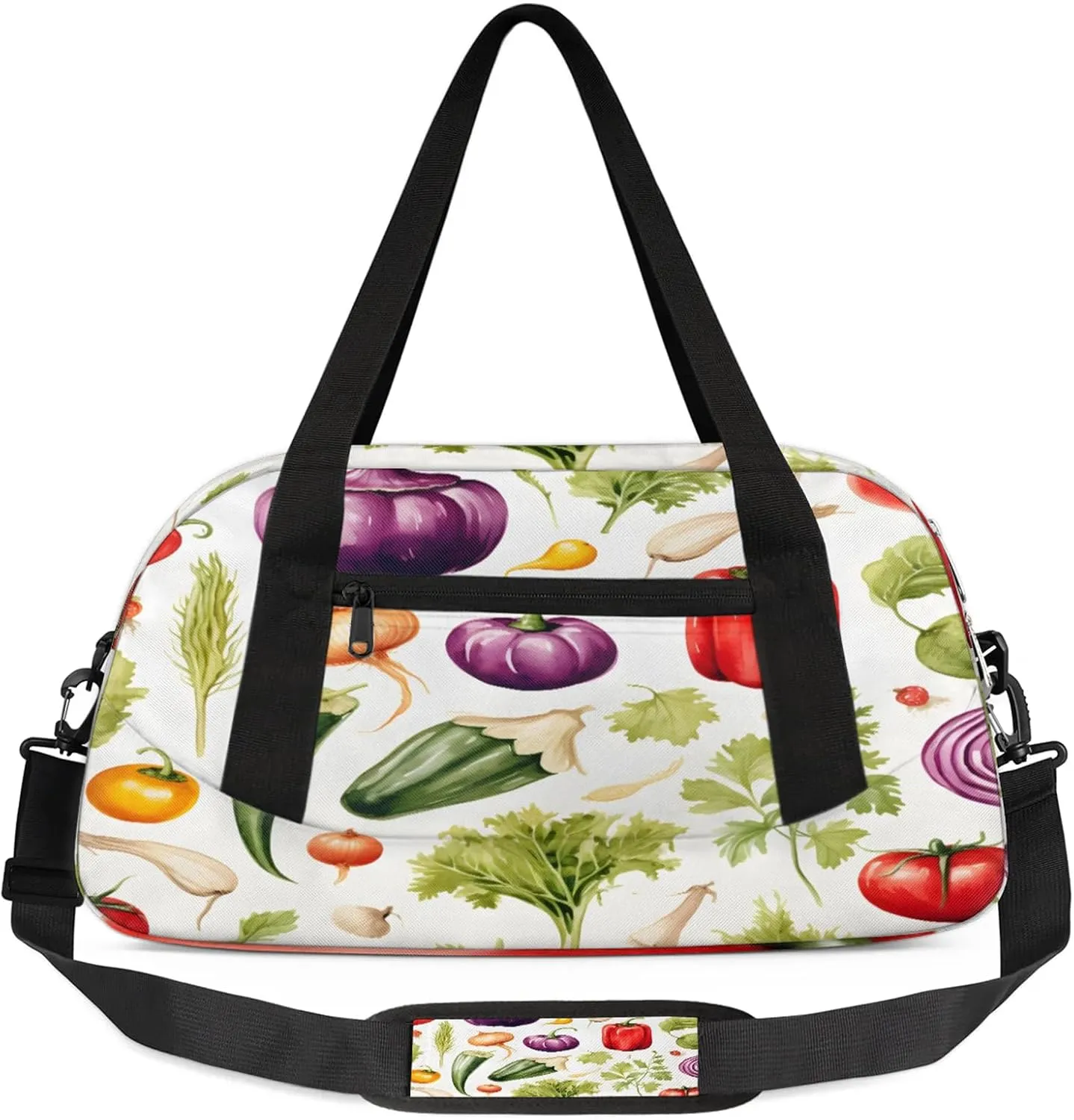 Cartoon Vegetables Kids Duffel Bag Lightweight Waterproof Sports Gym Bag with Front Zipper Pocket Foldable Weekender Overnight Bag for School Practice Gymnastic Ballet