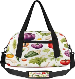 Cartoon Vegetables Kids Duffel Bag Lightweight Waterproof Sports Gym Bag with Front Zipper Pocket Foldable Weekender Overnight Bag for School Practice Gymnastic Ballet