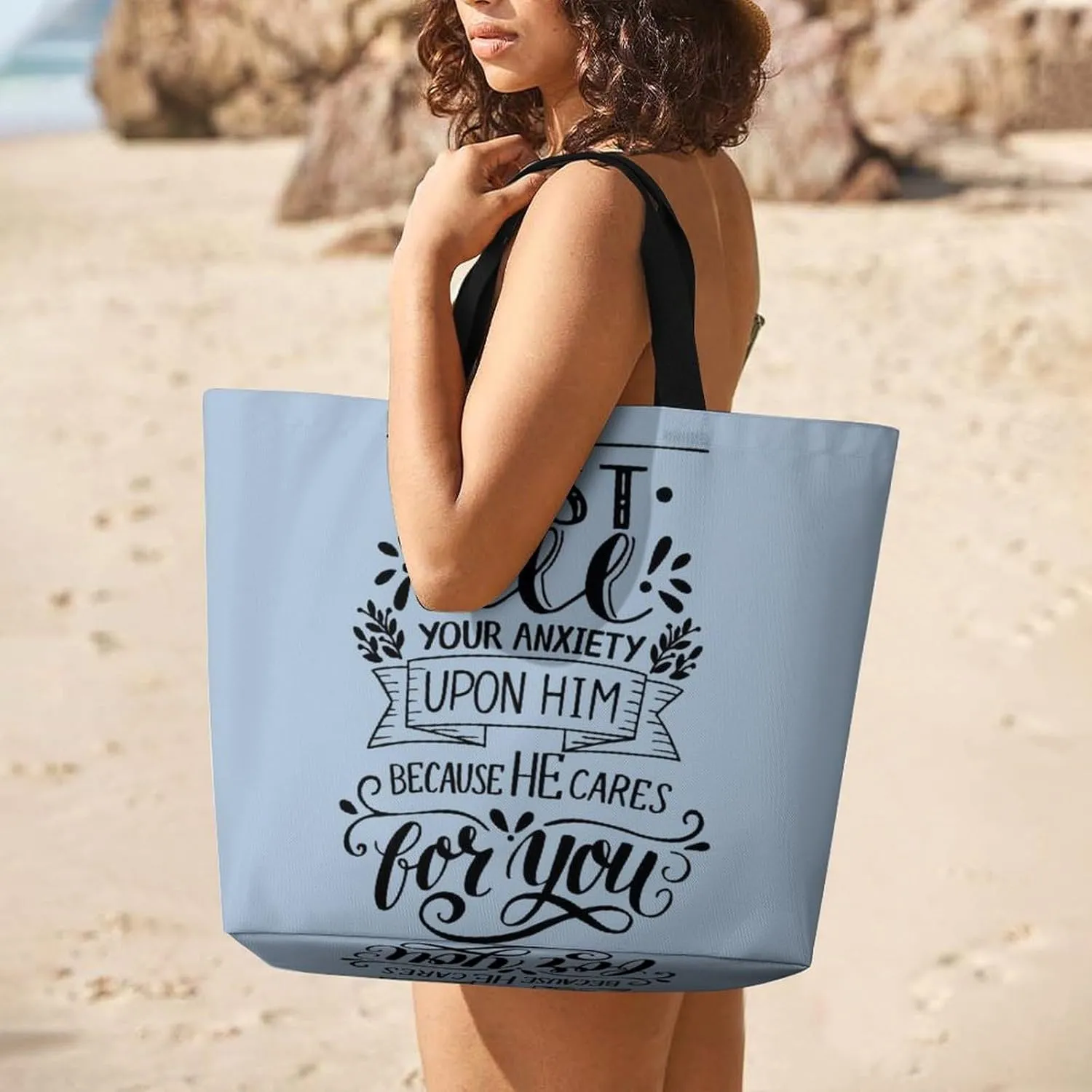 Cast All Your Anxiety Tote Bag Beach Bag Reusable Shoulder Bag for Gym, Shopping, Travel