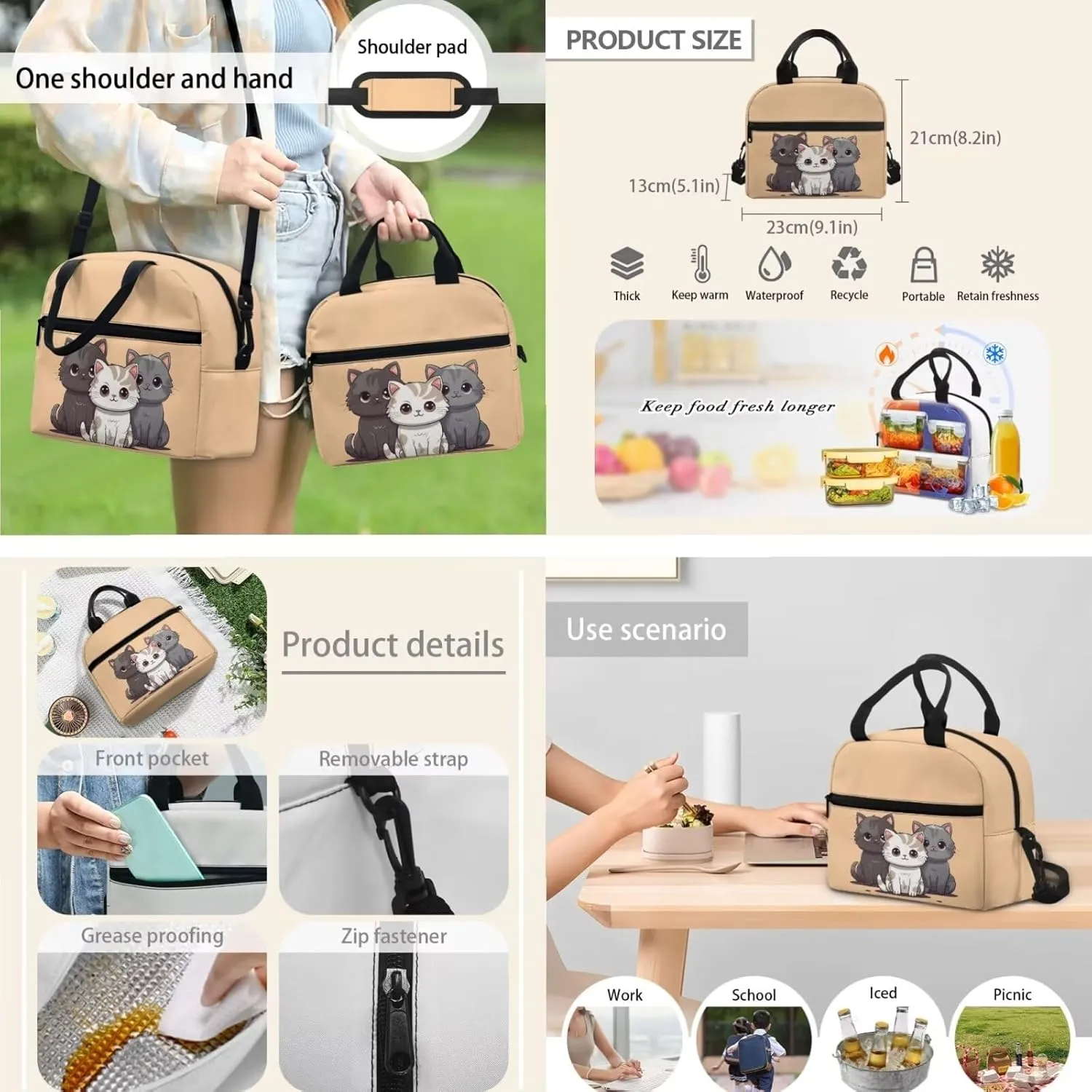 Cat Backpack for School for Girls Age 6-8 3Pcs School Bag Set for Kids, Cute Cat Backpack with Lunch Box Back to School Bookbag Pencil Case
