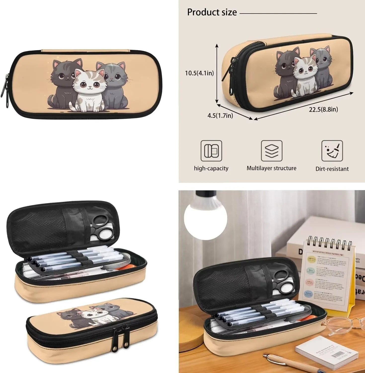 Cat Backpack for School for Girls Age 6-8 3Pcs School Bag Set for Kids, Cute Cat Backpack with Lunch Box Back to School Bookbag Pencil Case