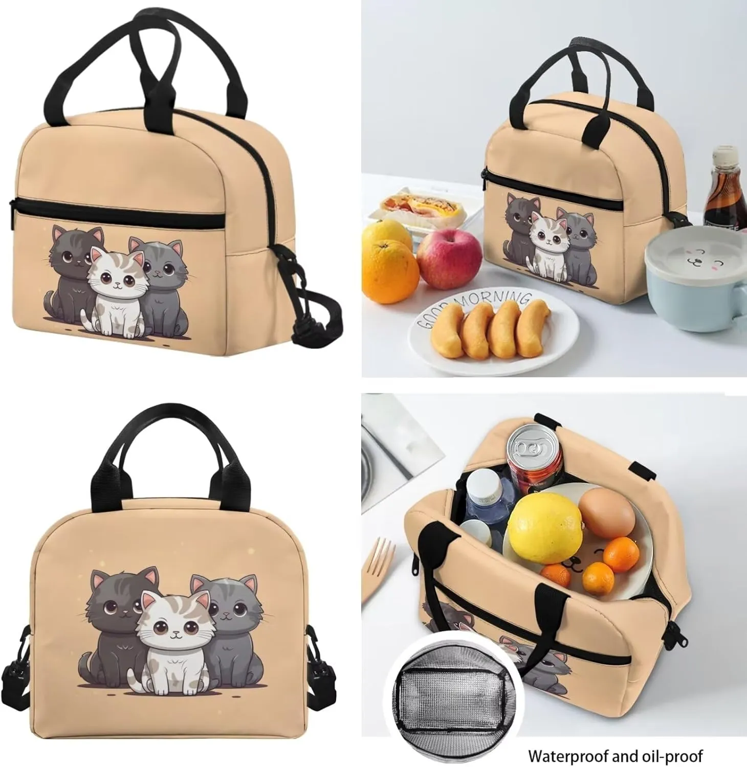 Cat Backpack for School for Girls Age 6-8 3Pcs School Bag Set for Kids, Cute Cat Backpack with Lunch Box Back to School Bookbag Pencil Case