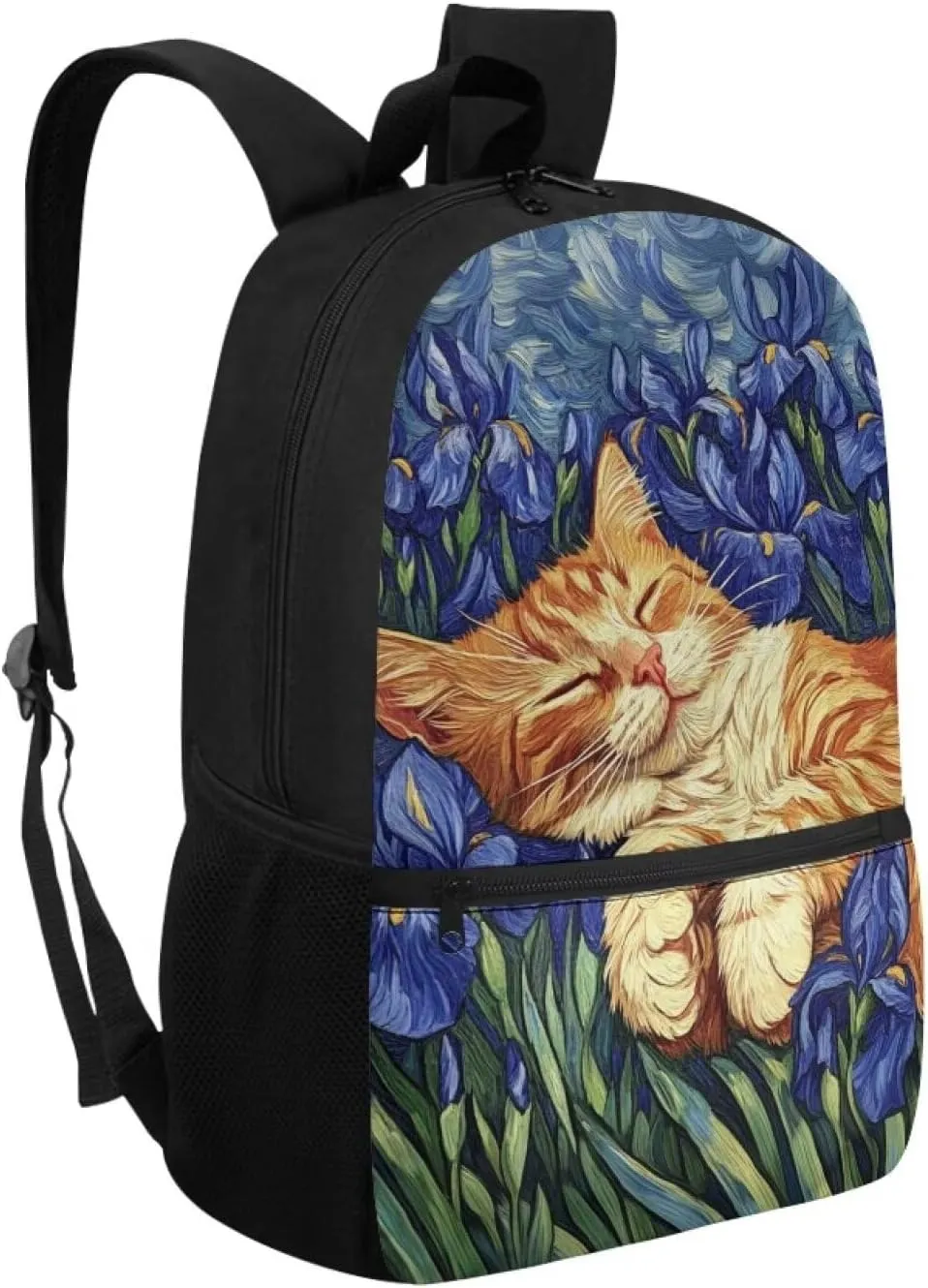 Cat Backpack for School for Girls Iris in Garden Large School Backpack for Teen Girls Lightweight School Bags with Padded Shoulder Strap 17 Inch Travel Rucksack