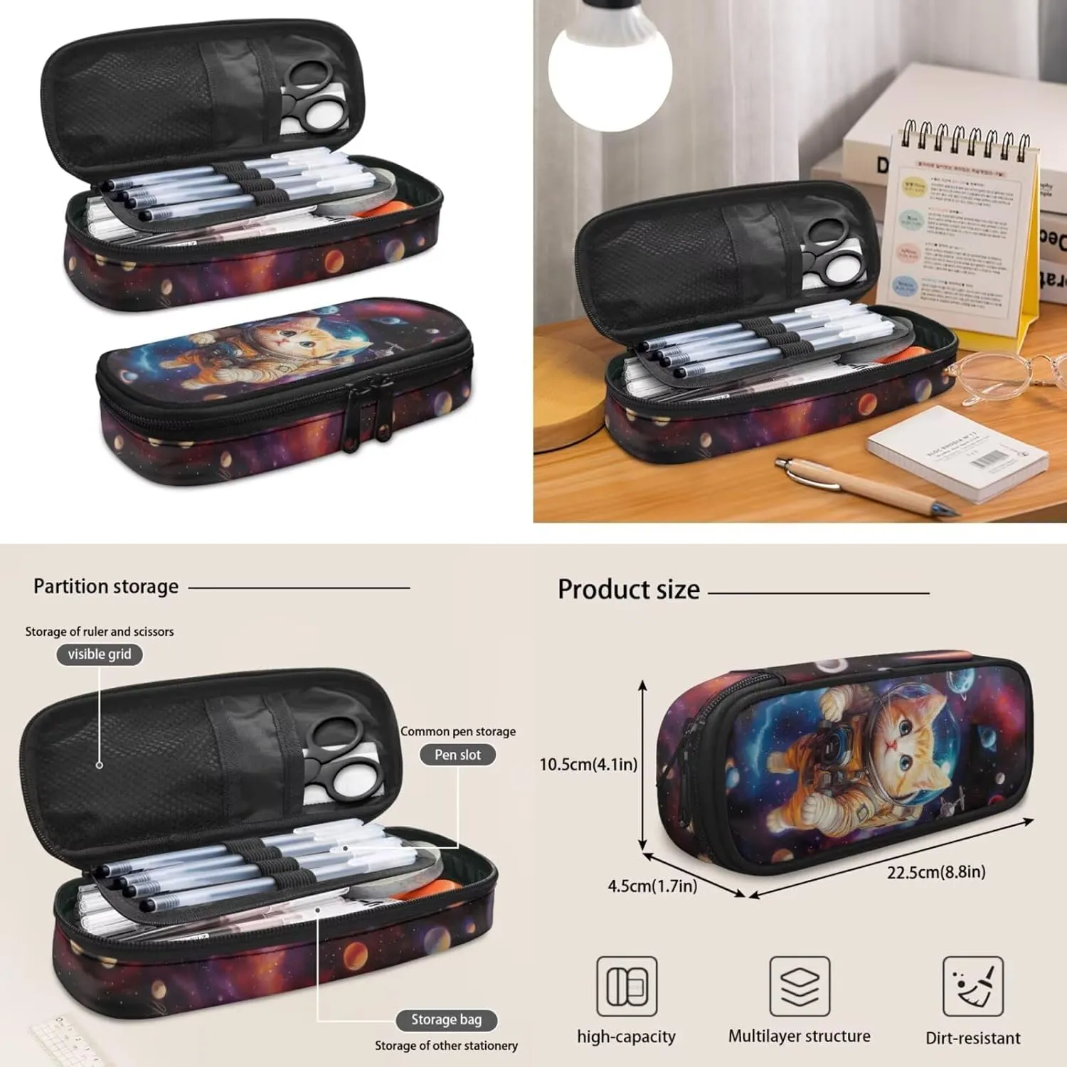 Cat Backpacks for Girls with Lunch Box Astronaut Kindergarten Backpack for Girls with Lunchbox Heavy Duty 4 in 1 Set Kids Back Pack Travel Knapsack Daypack