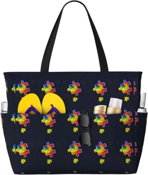 Cat Dad Beach Bag Women Tote Bag Pool Bag With Zipper For Gym Grocery Travel With Wet Pocket
