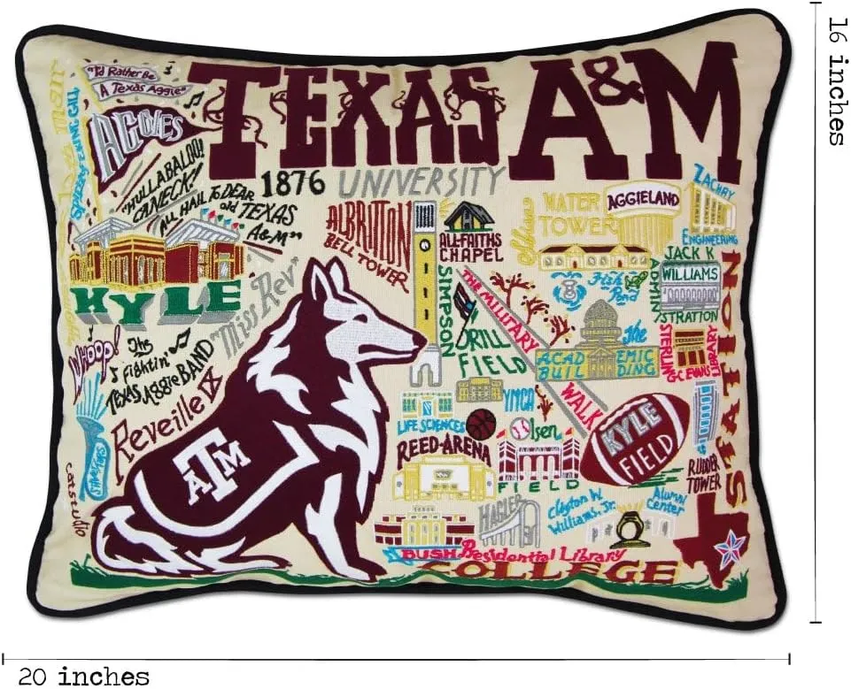 Catstudio Throw Pillow, Texas A&M Embroidered Pillow - Collegiate Decorative Pillows for Aggies Fans for Graduation, Game Day, Alums and Parents