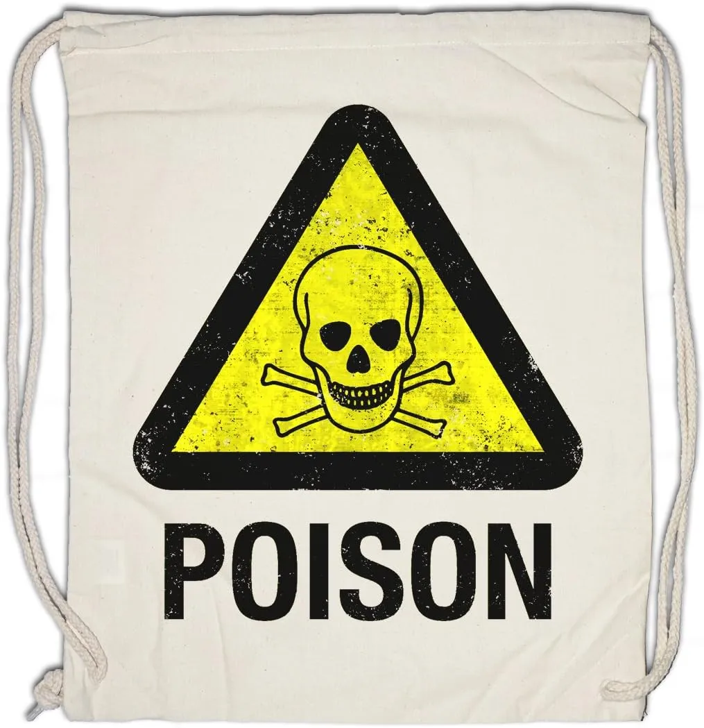 Caution Poison Vintage Logo Sign Drawstring Bag Gym Sack