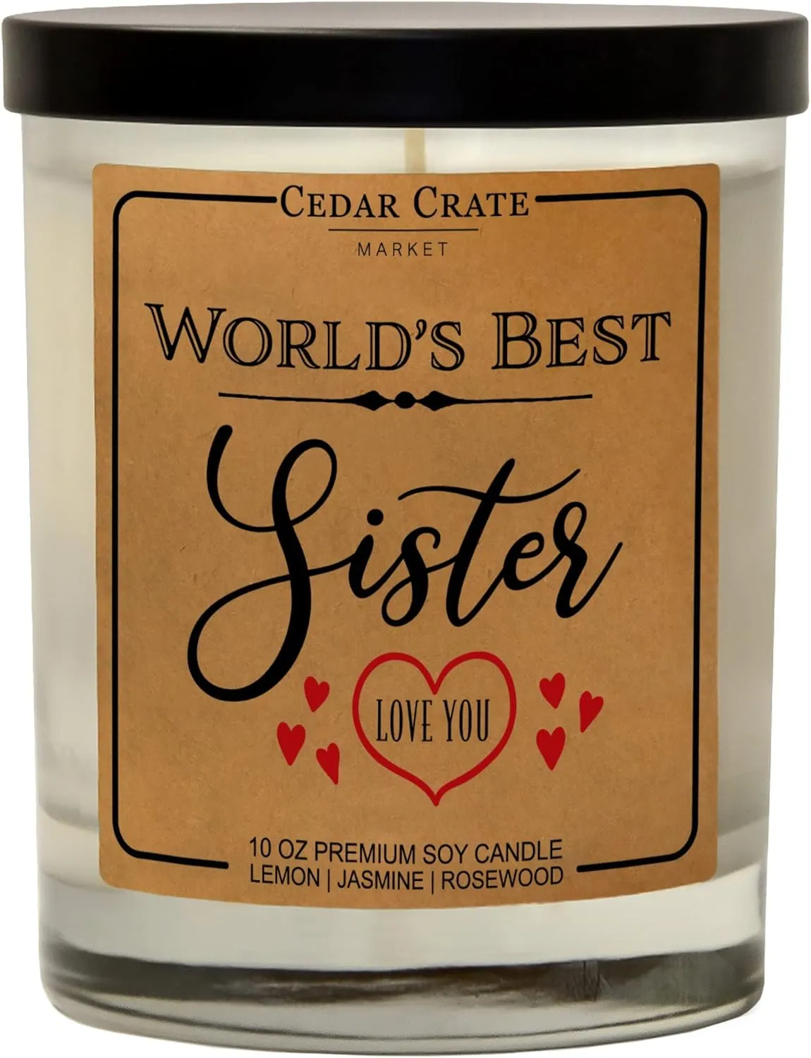 Cedar Crate Market - World's Best Sister - Big, Little Sister Birthday Gift, Funny Candle Present from Brother, Sibling, Bestie Gift Ideas, Long Distance, 100% Soy Wax - Made in USA