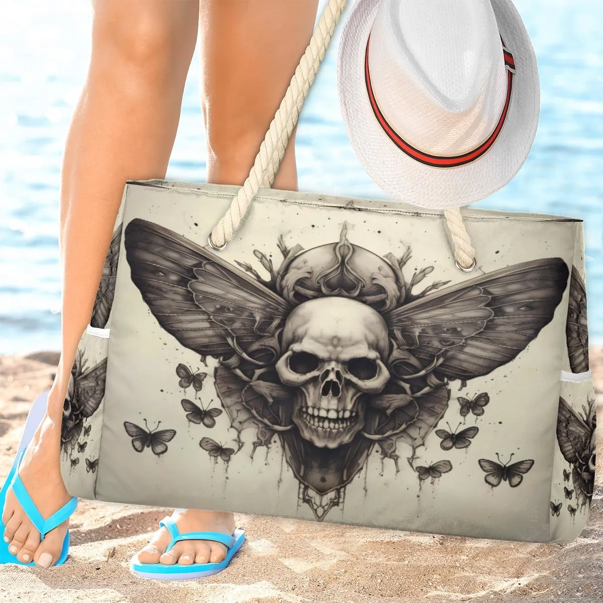 cfpolar Large Beach Bag, Waterproof Sandproof Beach Tote Bag with Zipper