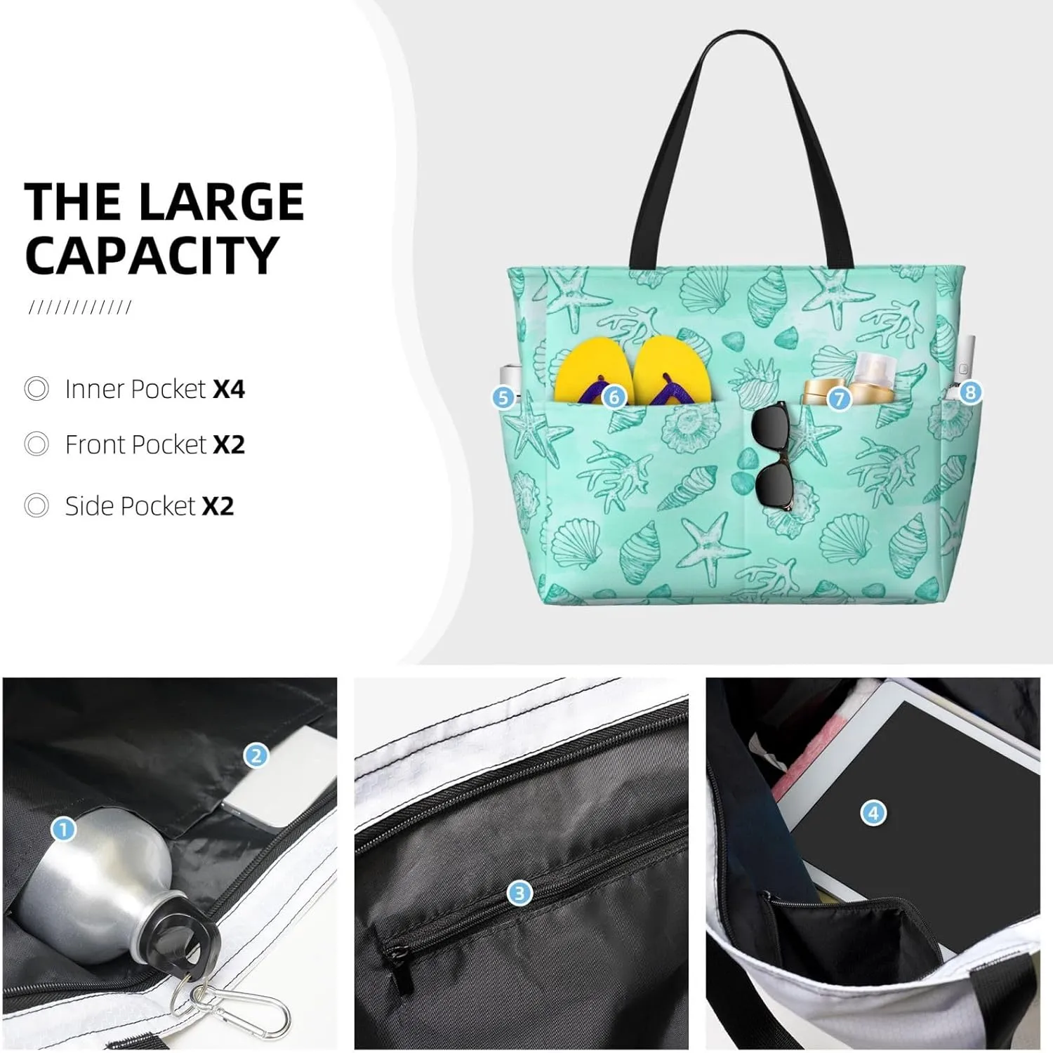 CHAOS MONKEY Women Large Beach Bag Sandproof Waterproof Travel Weekender Foldable Tote Bag for Pool Vacation Gym