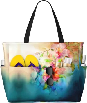 CHAOS MONKEY Women Large Beach Bag Sandproof Waterproof Travel Weekender Foldable Tote Bag for Pool Vacation Gym