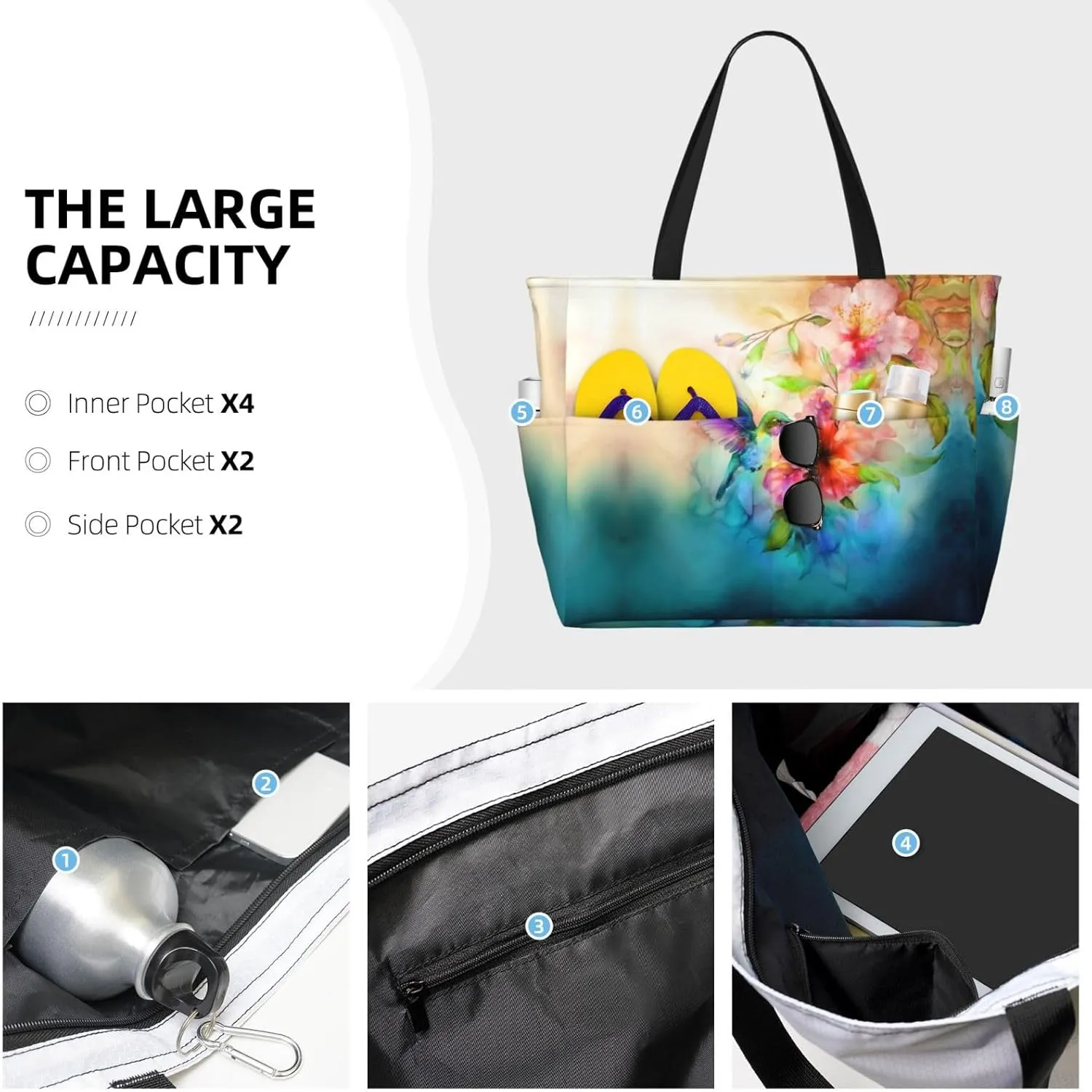 CHAOS MONKEY Women Large Beach Bag Sandproof Waterproof Travel Weekender Foldable Tote Bag for Pool Vacation Gym