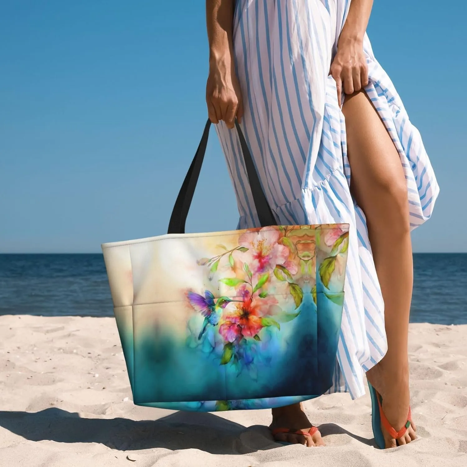 CHAOS MONKEY Women Large Beach Bag Sandproof Waterproof Travel Weekender Foldable Tote Bag for Pool Vacation Gym