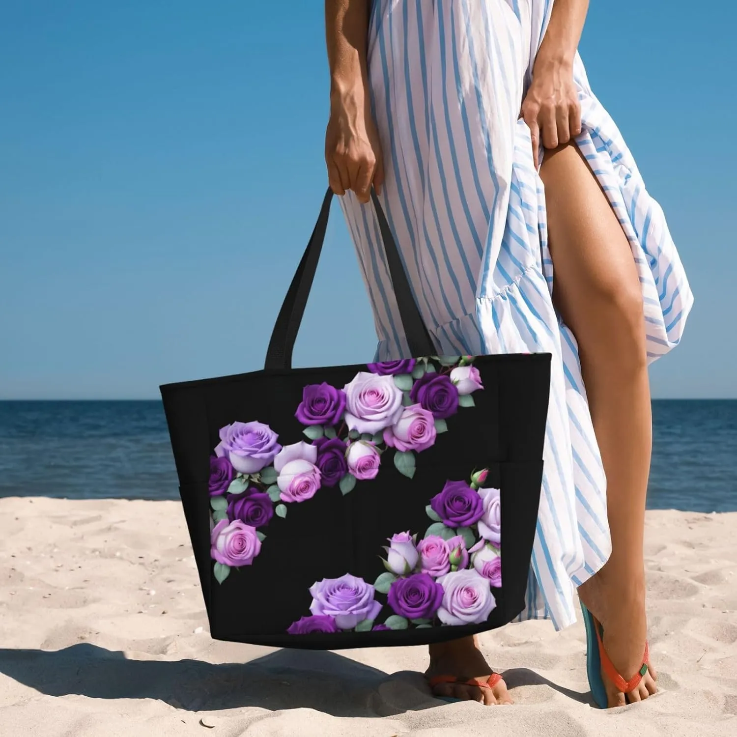 CHAOS MONKEY Women Large Beach Bag Sandproof Waterproof Travel Weekender Foldable Tote Bag for Pool Vacation Gym