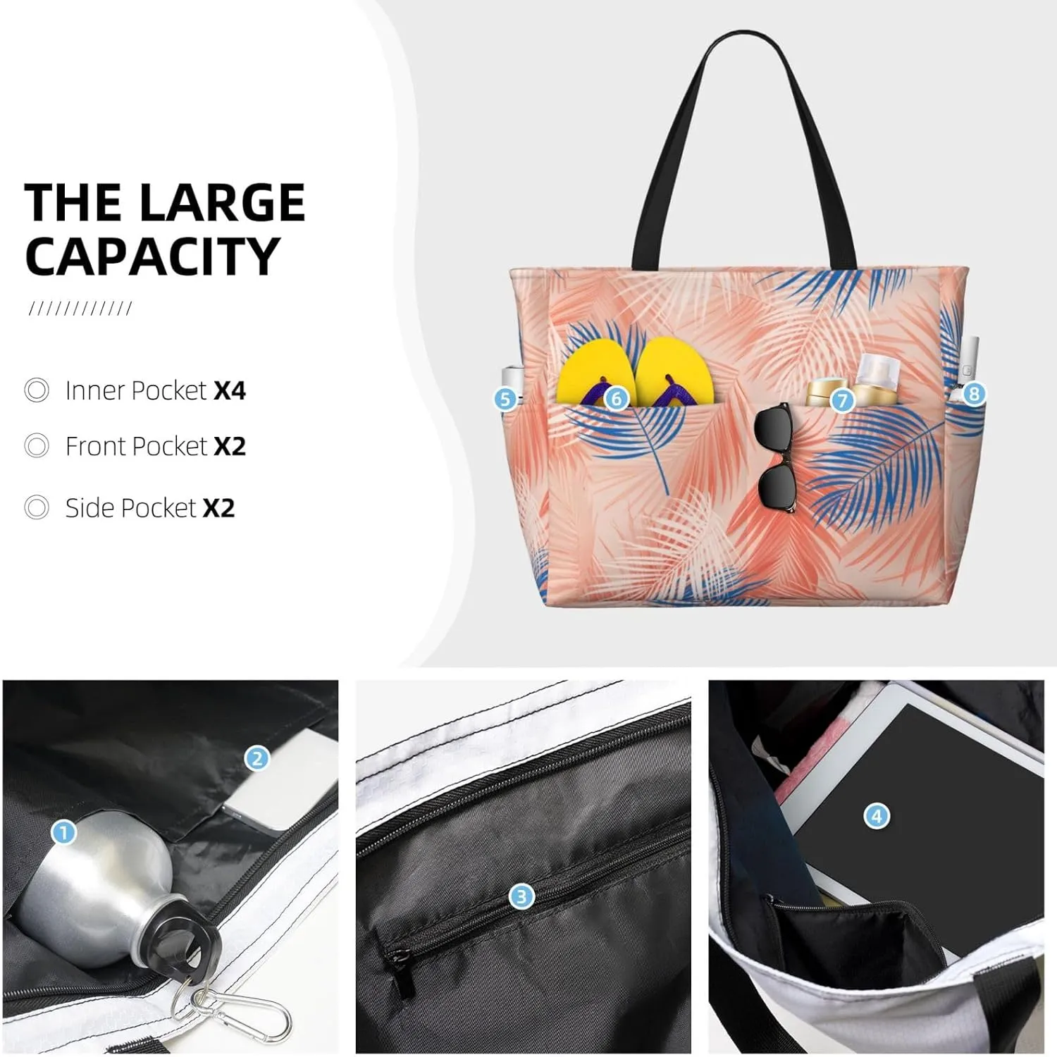 CHAOS MONKEY Women Large Beach Bag Sandproof Waterproof Travel Weekender Foldable Tote Bag for Pool Vacation Gym