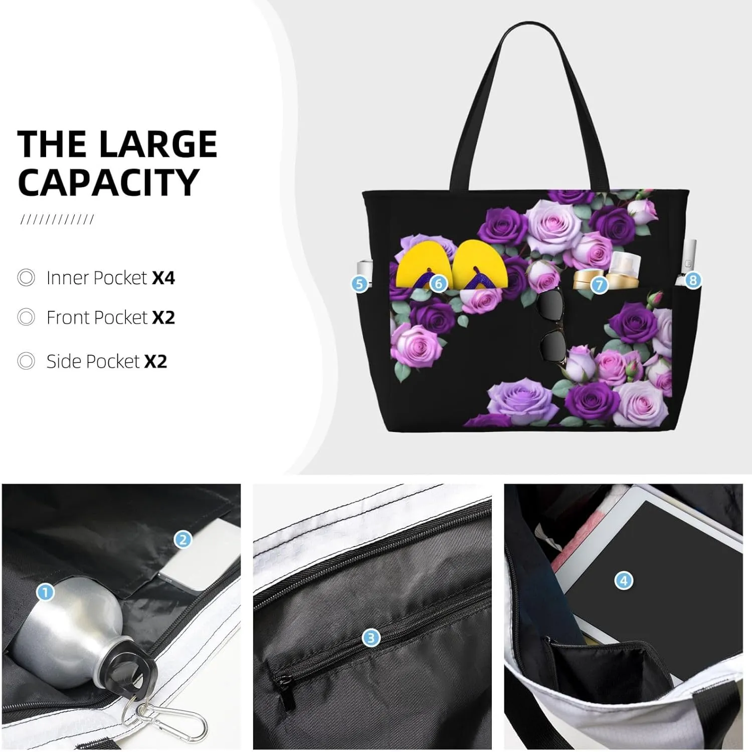 CHAOS MONKEY Women Large Beach Bag Sandproof Waterproof Travel Weekender Foldable Tote Bag for Pool Vacation Gym