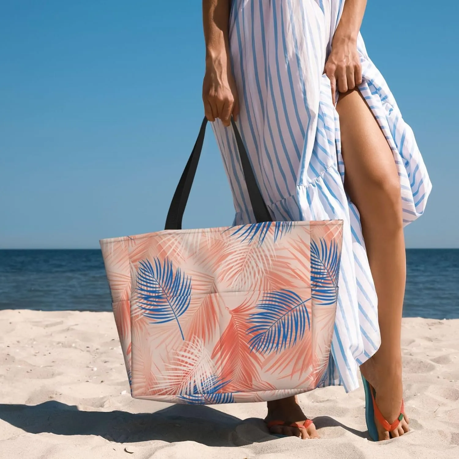 CHAOS MONKEY Women Large Beach Bag Sandproof Waterproof Travel Weekender Foldable Tote Bag for Pool Vacation Gym