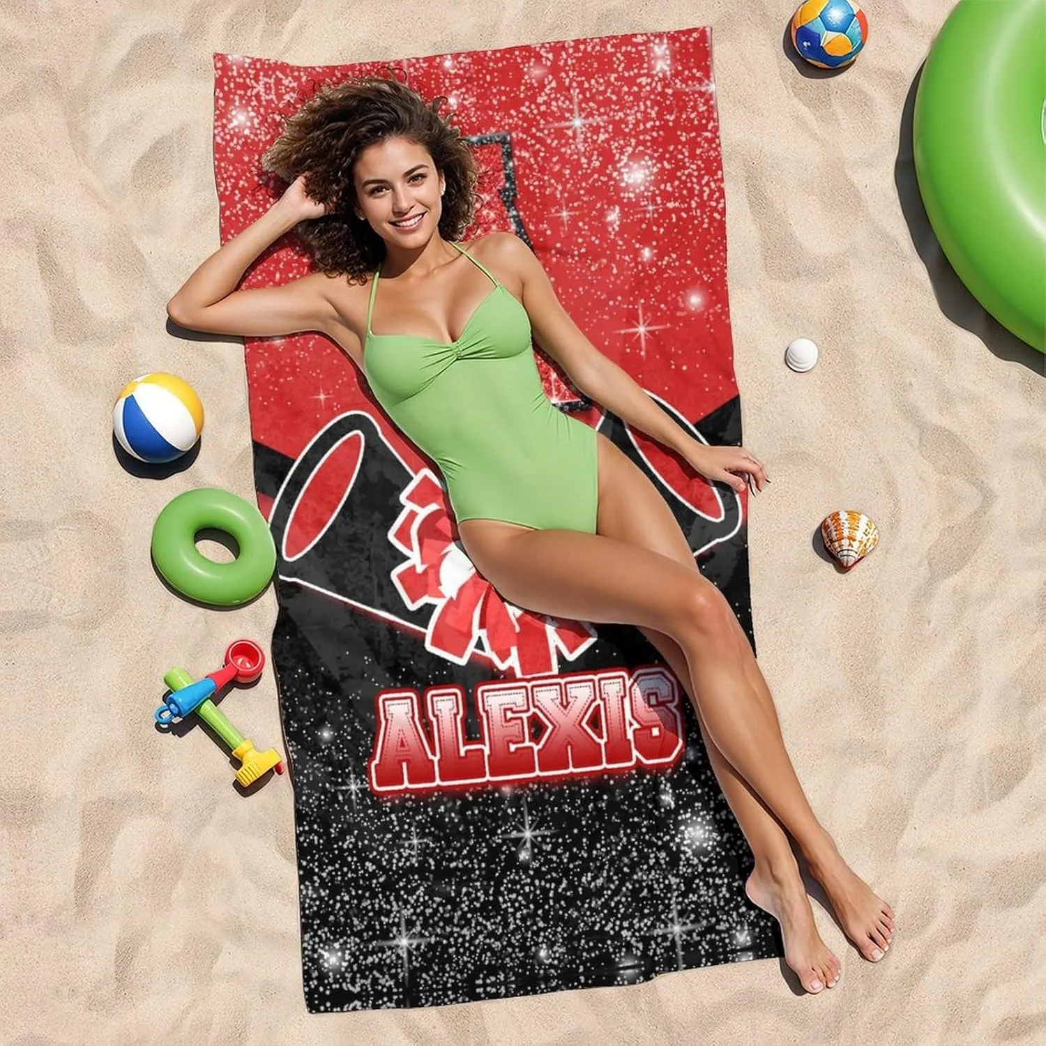 Cheer Beach Towel for Kids Girls Boys Men Women, 40”x70” Microfiber Lightweight Sandproof Personalized Initial Name Towels for Beach Travel Swimming Camping Gym, Custom Beach Essential