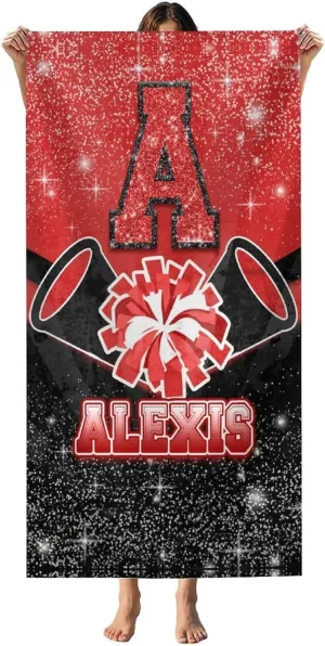 Cheer Beach Towel for Kids Girls Boys Men Women, 40”x70” Microfiber Lightweight Sandproof Personalized Initial Name Towels for Beach Travel Swimming Camping Gym, Custom Beach Essential