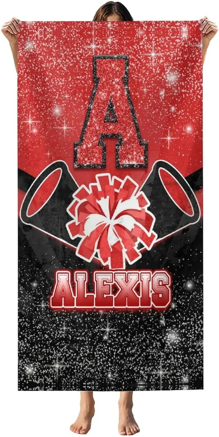 Cheer Beach Towel for Kids Girls Boys Men Women, 40”x70” Microfiber Lightweight Sandproof Personalized Initial Name Towels for Beach Travel Swimming Camping Gym, Custom Beach Essential