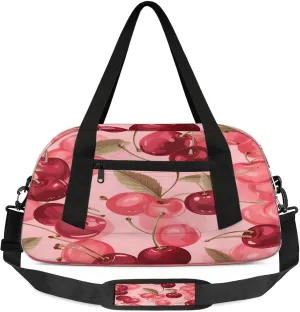 Cherry Cherries Pattern Kids Duffel Bag Lightweight Waterproof Sports Gym Bag with Front Zipper Pocket Foldable Weekender Overnight Bag for School Practice Gymnastic Ballet